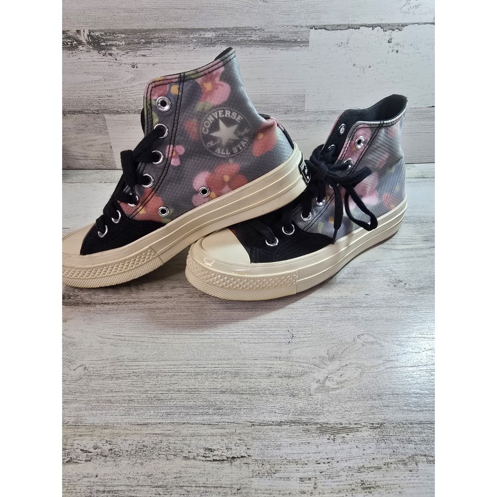 Converse Chuck 70 Hi Floral Translucent Mesh Sneakers Black 168260C Womens 6.5